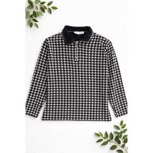 Maxwell Jason Quarter Zip Pullover Womens PL Black White Houndstooth Petite Top